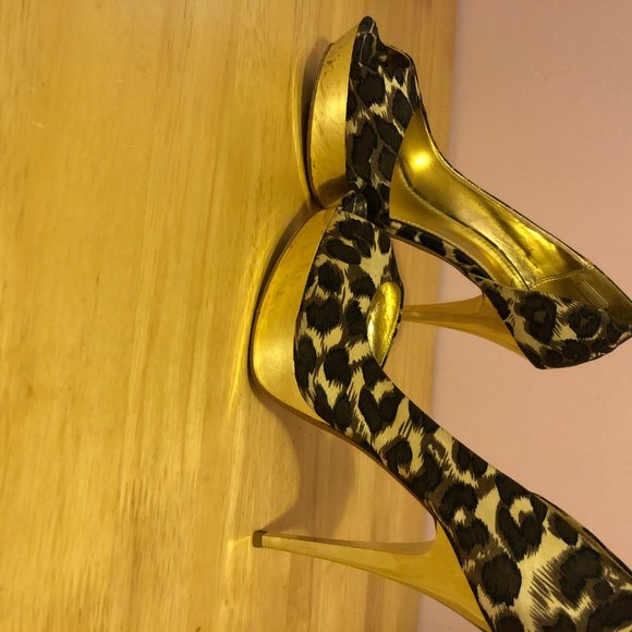 unique vintage style Leopard print gold platform - Picture 10 of 13